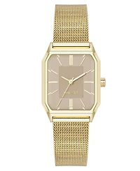 Nine West Women's Quartz Faceted Tan and Gold-Tone Stainless Steel Mesh Watch, 26mm