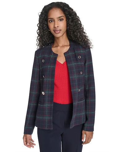 Tommy Hilfiger Women's Windowpane Open Front Band Jacket
