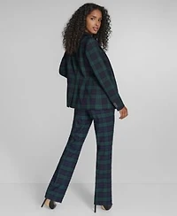 Tommy Hilfiger Womens Watch Plaid Slim Fit Blazer Bootcut Trousers Pleated Long Sleeve Button Down