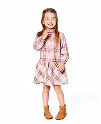 Deux par Big Girls Shirt Plaid Dress with Frill Pink, Yellow and Gray