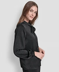 Dkny Women's Crushed Satin Long Sleeve Blouse