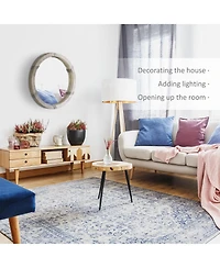 Homcom 30.75" Wood Wall Mirror, Round Mirror for Wall Living Room, Natural