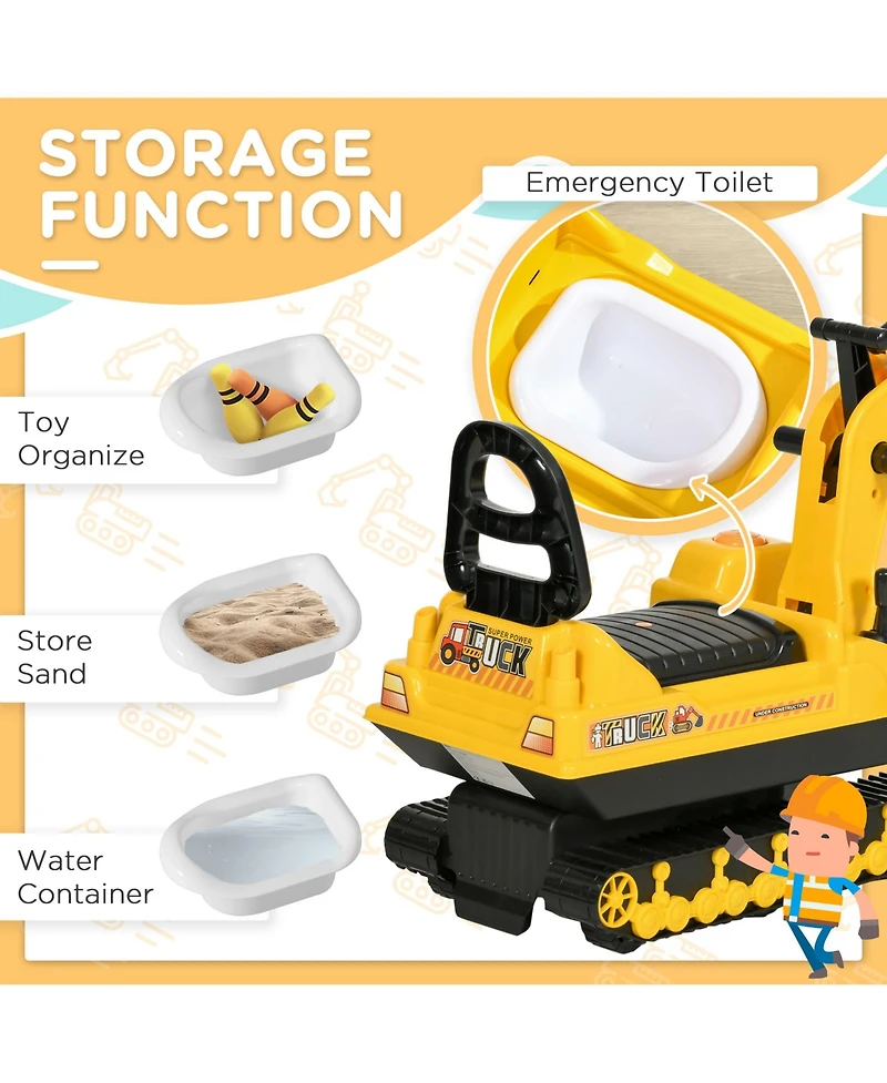 Qaba Kids Ride on Tractor with Storage, Excavator Scooter Gift for Kids