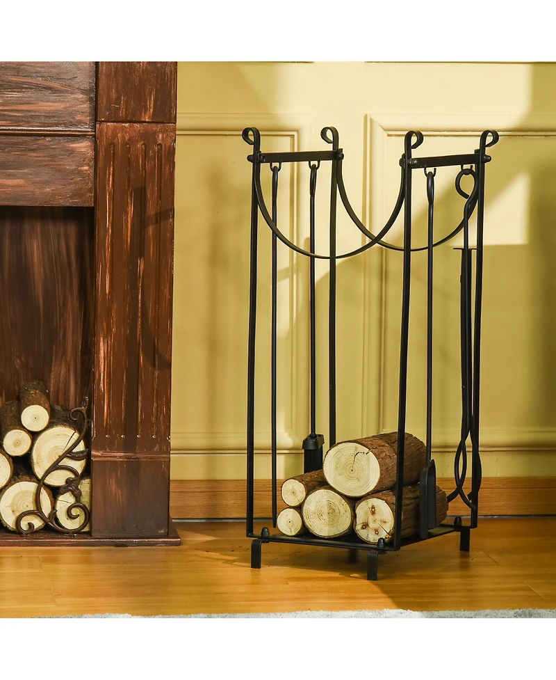 Homcom 30.25" 2-Tier Indoor Outdoor Firewood Rack with Tools,