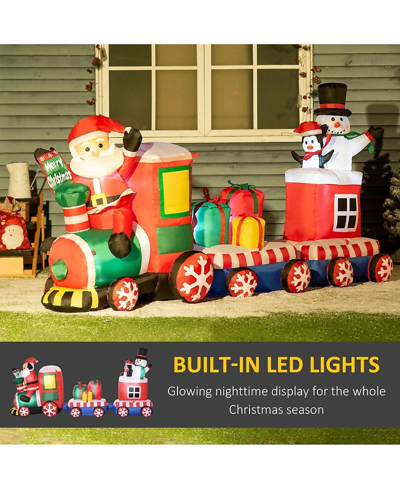 Outsunny 8' Inflatable Christmas Train W/ Santa Claus Snowman Penguin