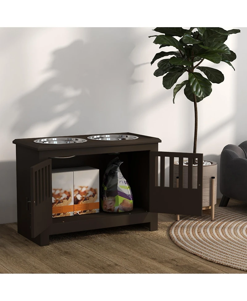 PawHut Dog Food Storage Cabinet with Bowls & Feeding Station,