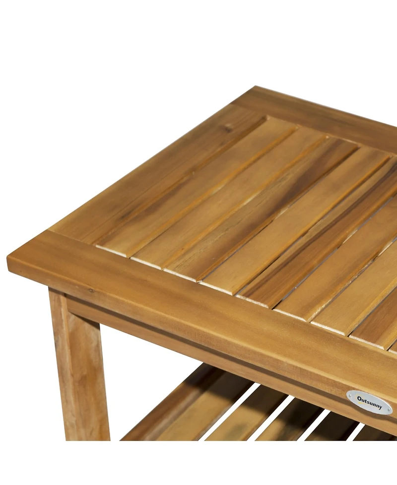 Outsunny 35.5" x 17.75" 2-Tier Acacia Wood Outdoor Table with Slat Design