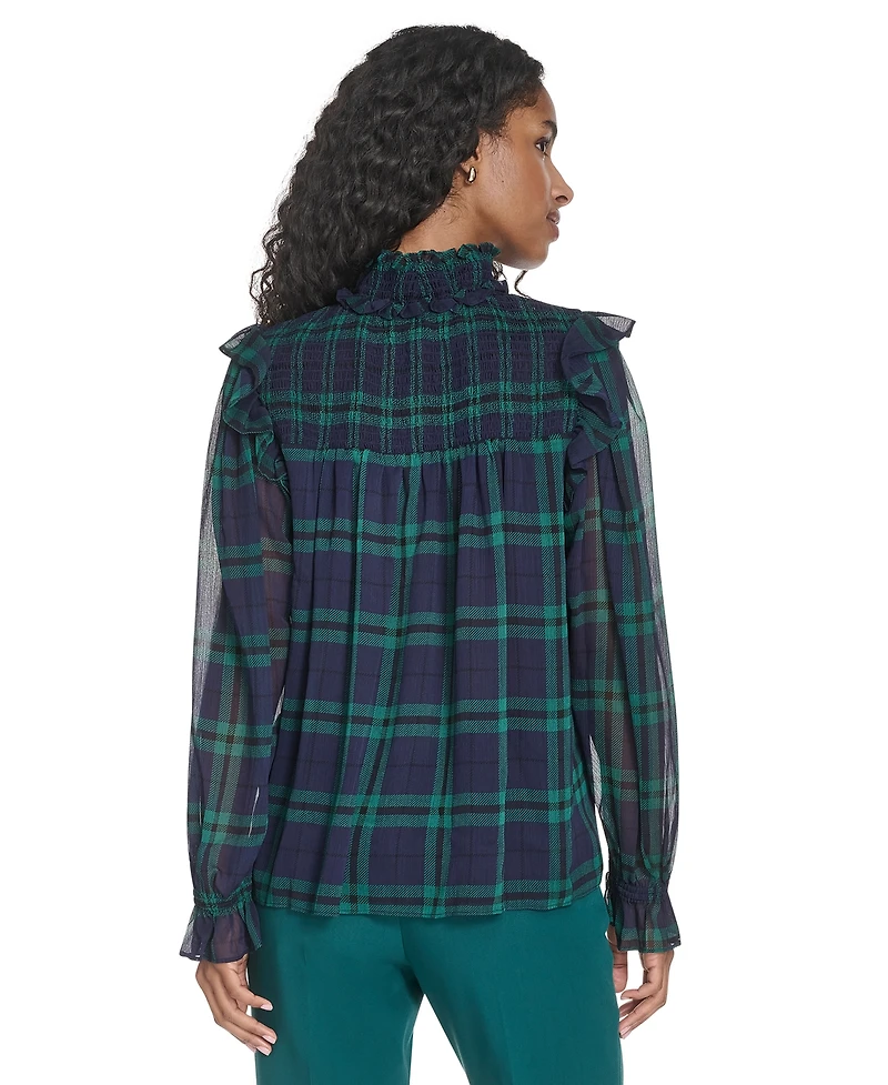 Tommy Hilfiger Women's Plaid Peasant Mock Neck Top