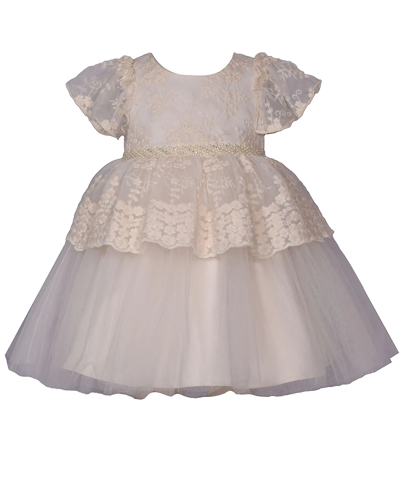 Bonnie Baby Girls Embroidered Lace Peplum Party Dress