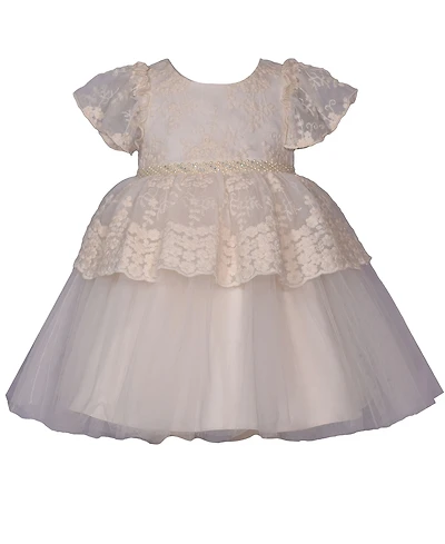 Bonnie Baby Girls Embroidered Lace Peplum Party Dress