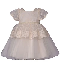 Bonnie Baby Girls Embroidered Lace Peplum Party Dress