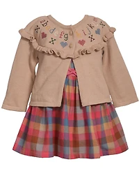 Bonnie Baby Girls 2-Piece Embroidered Sweater and Plaid Dress Set