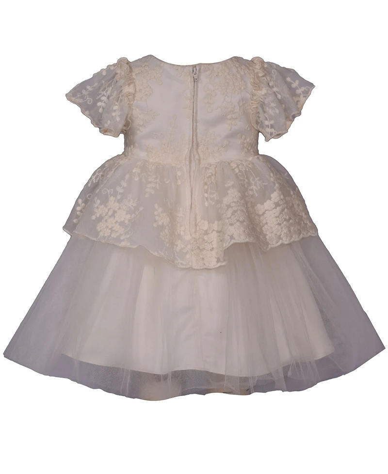 Bonnie Baby Girls Embroidered Lace Peplum Party Dress