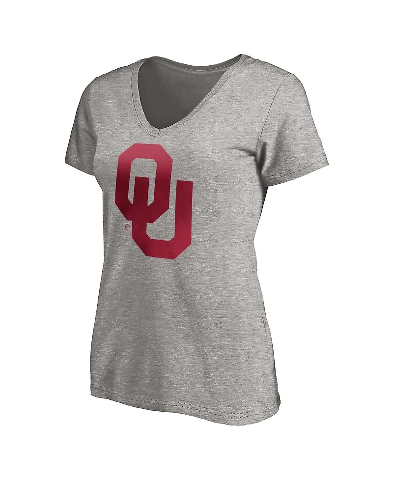Fanatics Women's Gray Oklahoma Sooners Primary Logo V-Neck T-Shirt