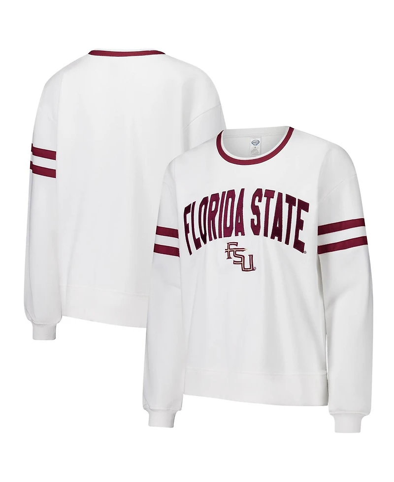 Concepts Sport Women's White Florida State Seminoles Borough French Terry Arch Over Long Sleeve Top