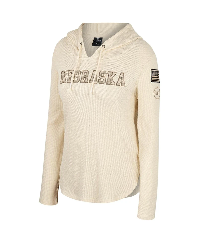 Colosseum Women's Cream Nebraska Huskers Oht Military Appreciation Casey Raglan Long Sleeve Hoodie T-Shirt