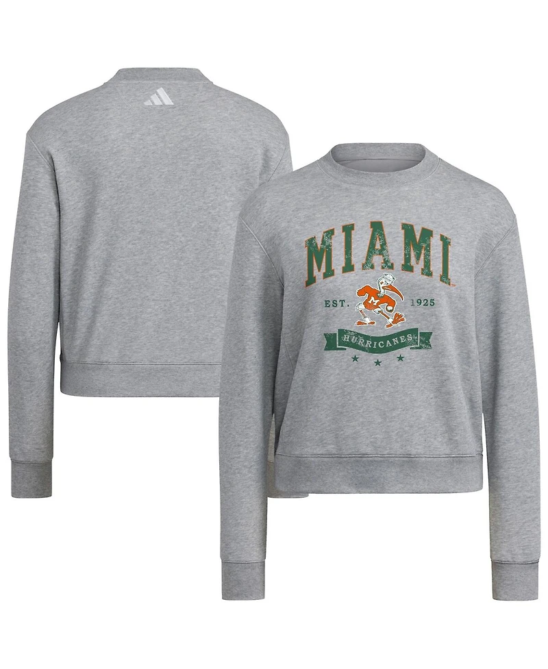 Adidas Women's Gray Miami Hurricanes Pullover Crewneck Sweatshirt