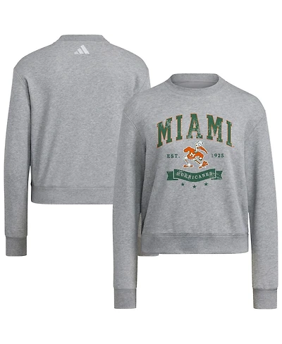 Adidas Women's Gray Miami Hurricanes Pullover Crewneck Sweatshirt
