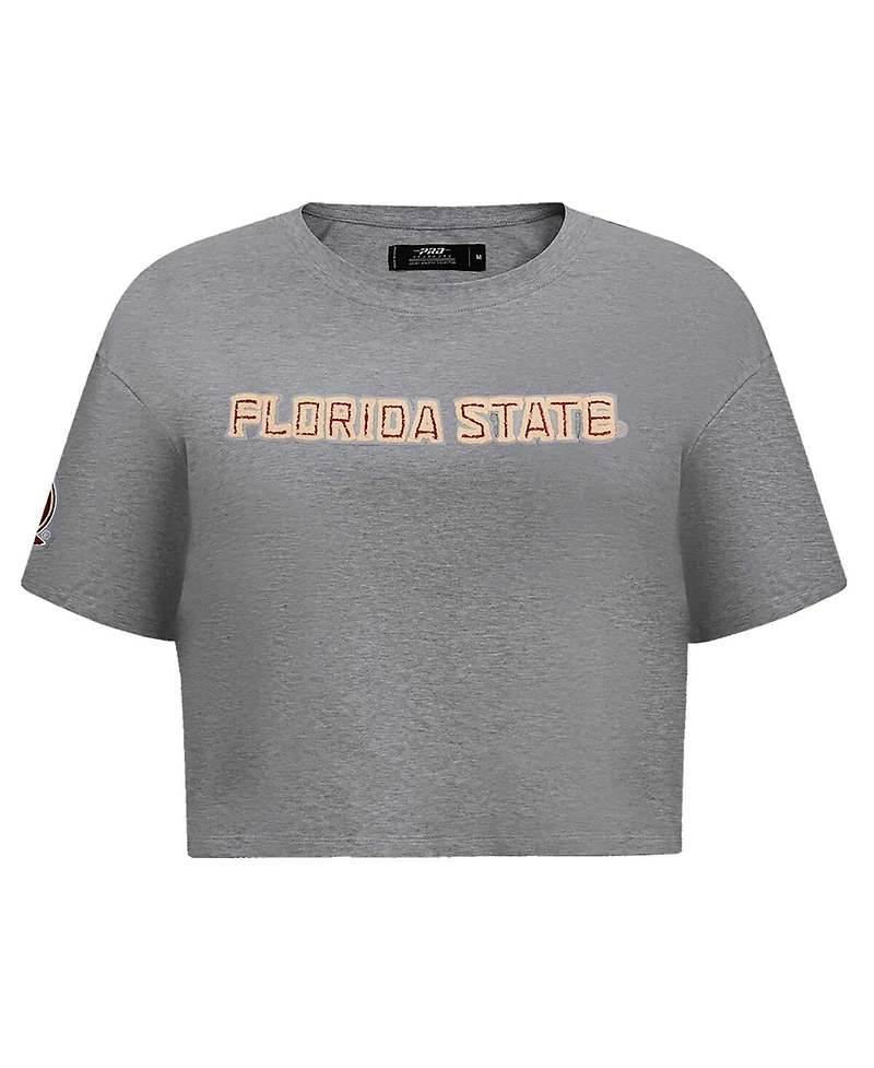 Pro Standard Women's Heather Charcoal Florida State Seminoles Tonal Neutral Boxy Cropped T-Shirt