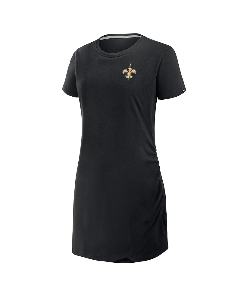 Fanatics Women's Black New Orleans Saints Ruched Drape T-Shirt Dress