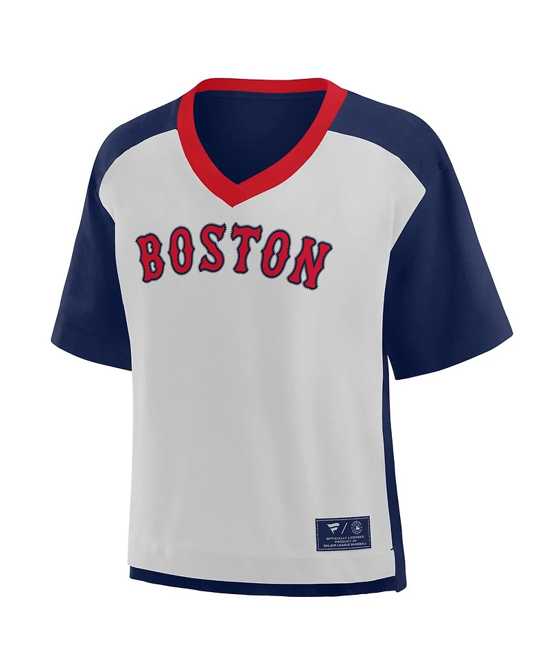 Fanatics Women's Navy/Graphite Boston Red Sox Oversized Race to Win V-Neck T-Shirt