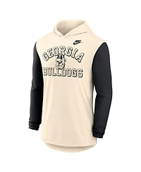 Nike Men's Natural/Black Georgia Bulldogs Legacy Color-Block Tri-Blend Performance Long Sleeve Hoodie T-Shirt