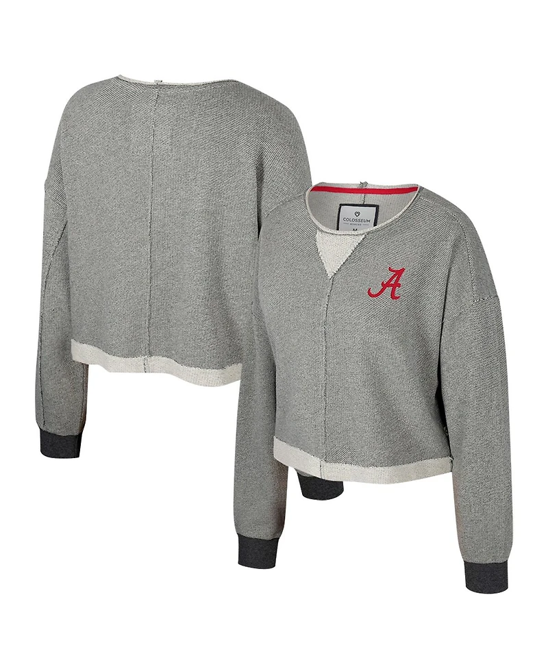 Colosseum Women's Charcoal Alabama Crimson Tide Magnum Scoop Neck Cropped Pullover Sweatshirt