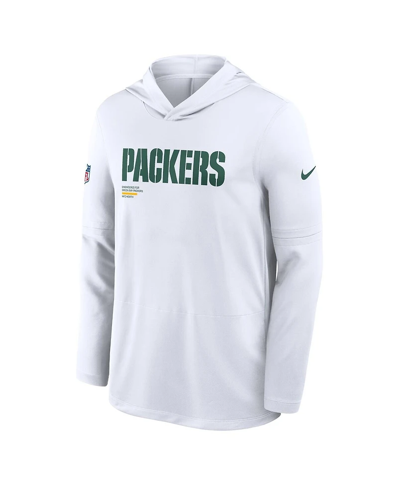 Nike Men's White Green Bay Packers Sideline Pure Fury Performance Long Sleeve Hoodie T-Shirt