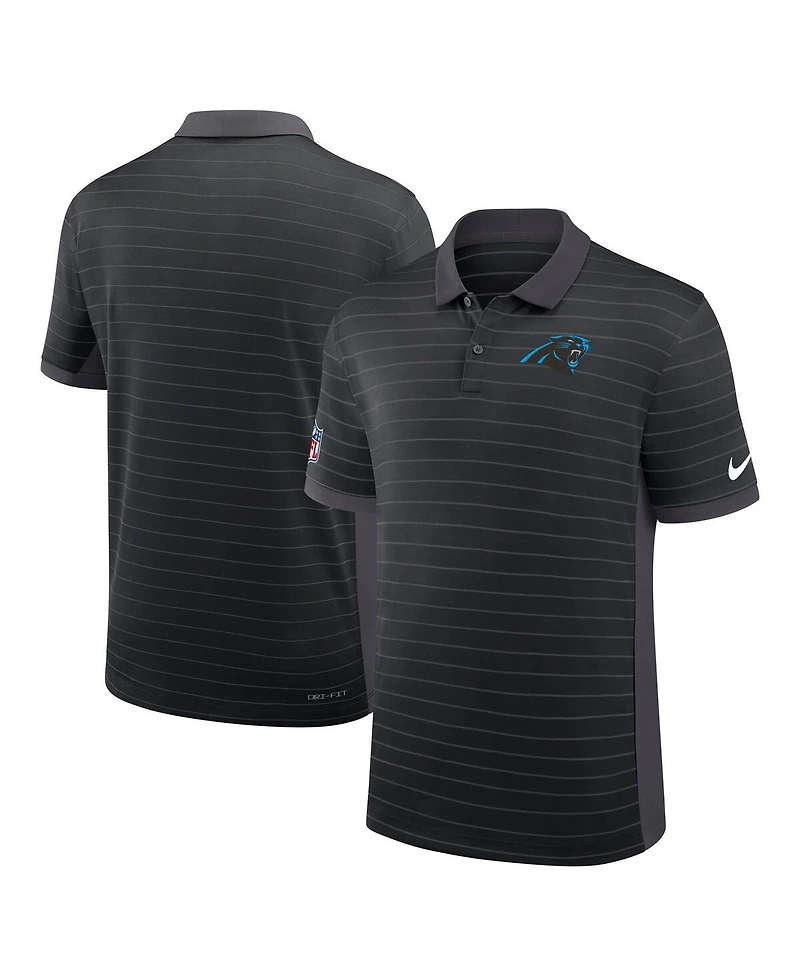 Nike Men's Black Carolina Panthers Sideline Victory Stripe Performance Polo Shirt