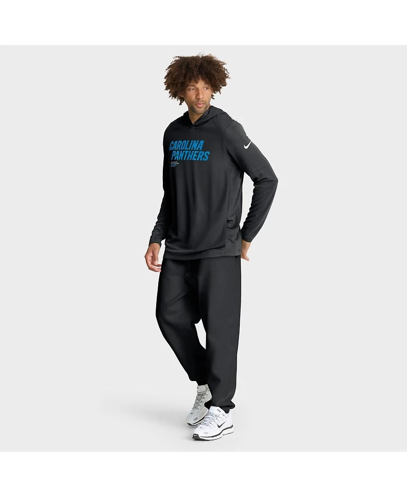 Nike Men's Black Carolina Panthers Sideline Pure Fury Performance Long Sleeve Hoodie T-Shirt