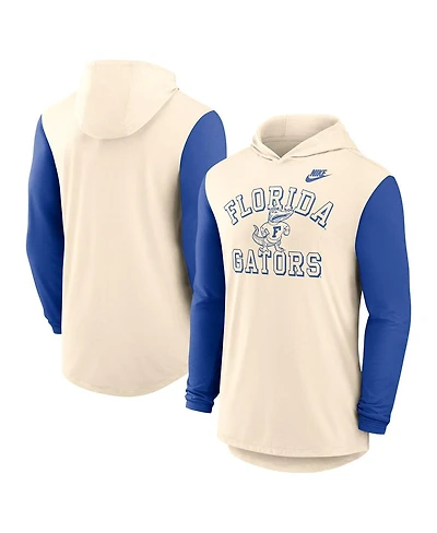 Nike Men's Natural/Royal Florida Gators Legacy Color-Block Tri-Blend Performance Long Sleeve Hoodie T-Shirt