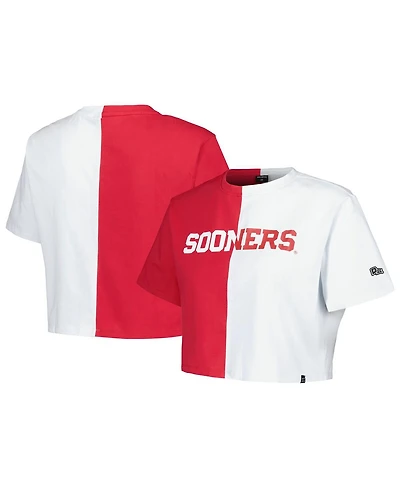 Hype and Vice Women's Crimson/White Oklahoma Sooners Color Block Brandy Cropped T-Shirt