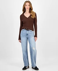 Tinseltown Juniors' Belted Slim-Fit Wide-Leg Jeans