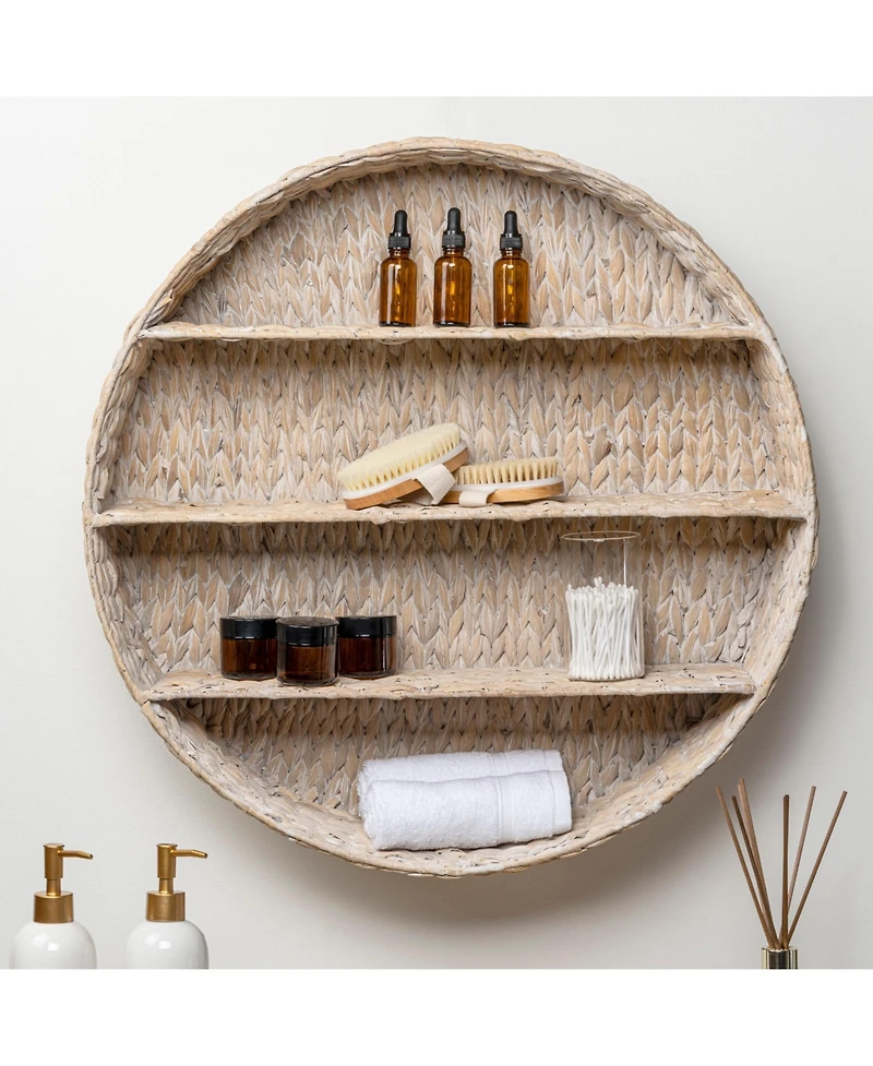 Annulus 24.61" 3-Shelf Circular Hand-Woven Hyacinth Wall Rack