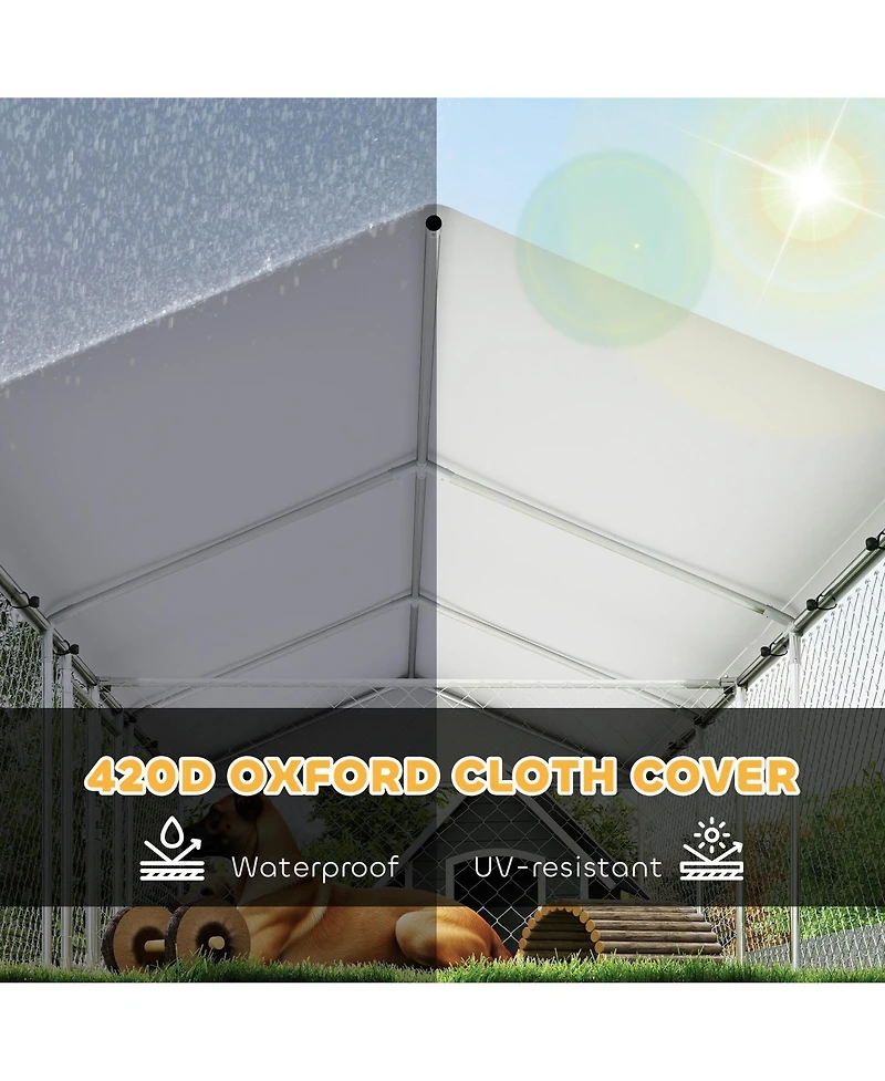 PawHut Two Room Outdoor Dog Kennel with Roof, Cover, 19.7' x 7.5' x 5.2'