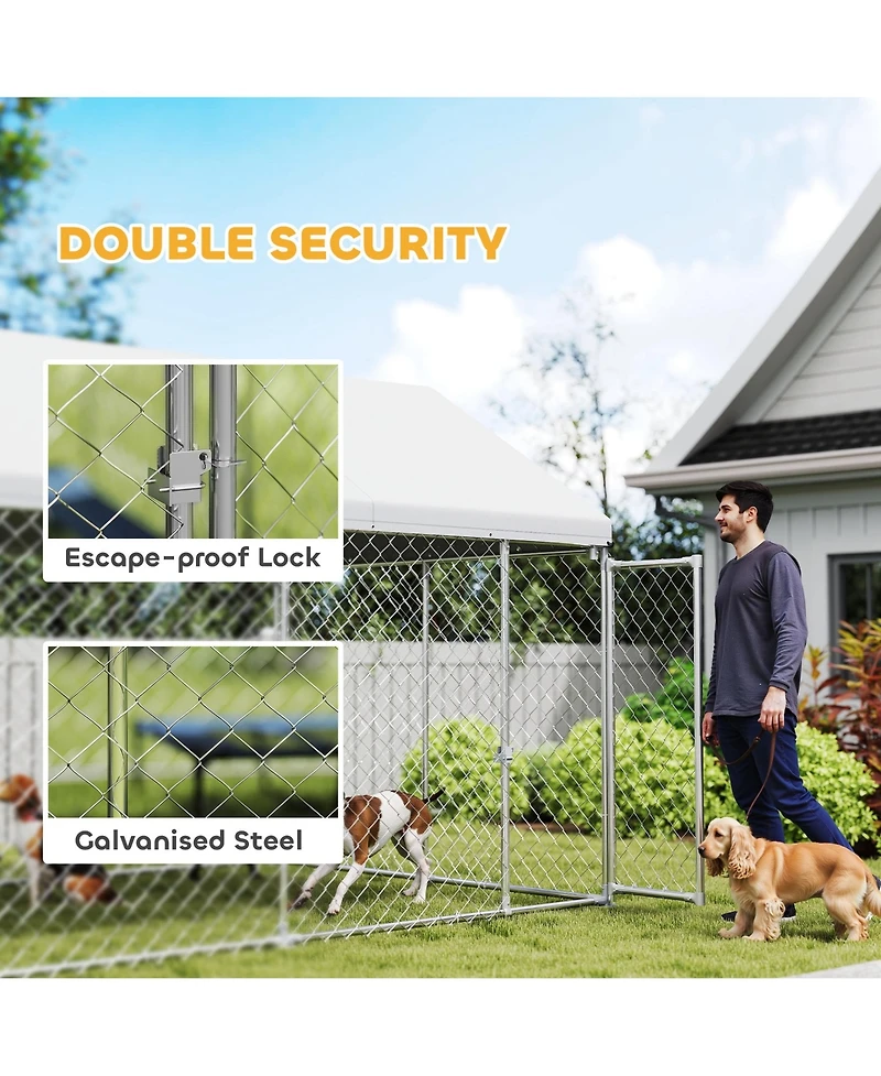 PawHut 19.7' x 7.5' x 7.9' Outdoor Dog Kennel with Roof, Secure Latch