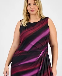 London Times Plus Floral Long-Sleeve Flounce-Hem Midi Dress