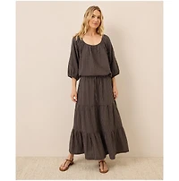 Pact Women's Organic Cotton Coastal Double Gauze Tiered Maxi Skirt