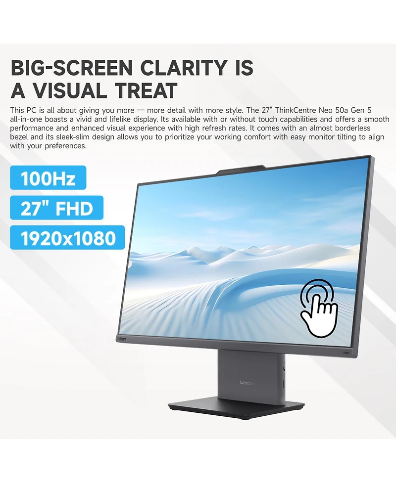 Lenovo ThinkCentre neo 50a 27" Business All-in-One Intel Core i7 13620H 16GB Ram Intel Uhd Graphics 512GB Ssd Storage Windows 11 Pro Fhd 100Hz