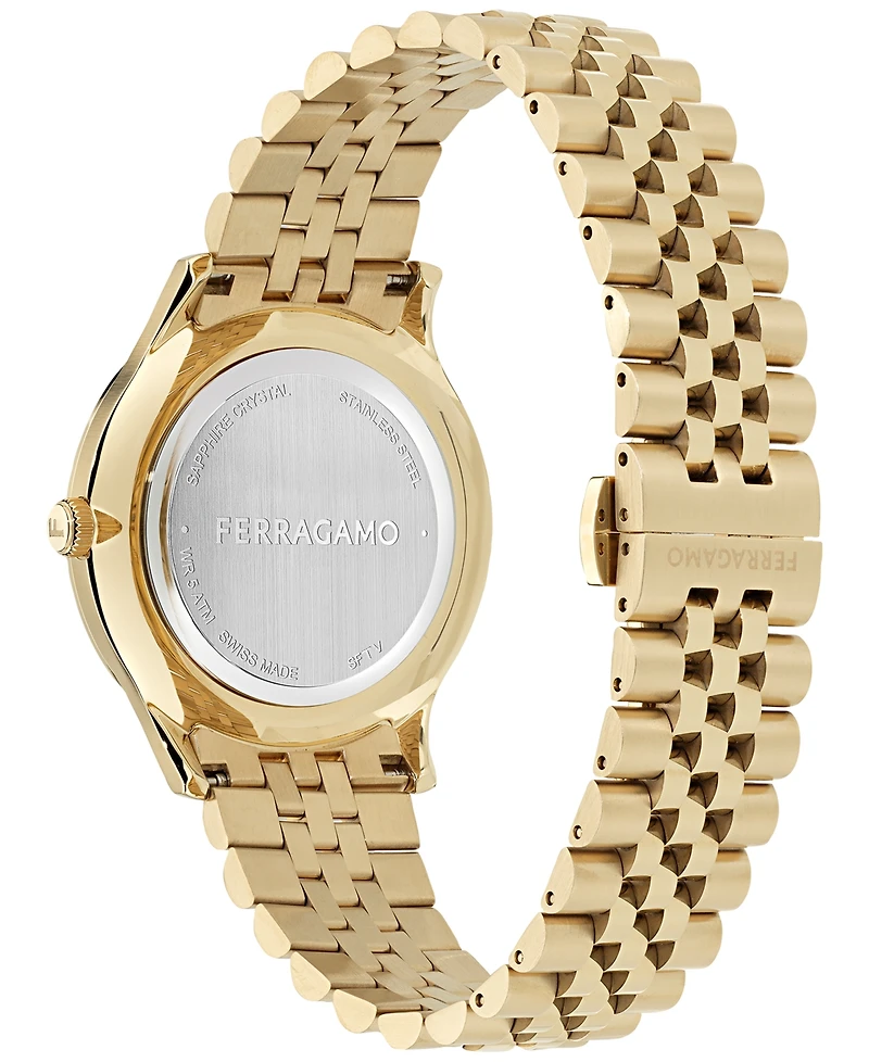 Ferragamo Men's Swiss Duo Diamond (1/20 ct. t.w.) Gold Ion Plated Bracelet Watch 40mm