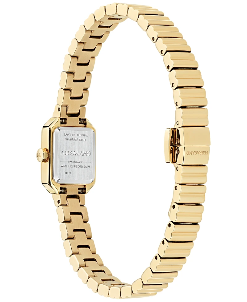 Ferragamo Women's Swiss Crystal Petite Gold Ion Plated Bracelet Watch 15x20mm