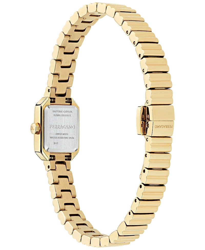 Ferragamo Women's Swiss Crystal Petite Gold Ion Plated Bracelet Watch 15x20mm