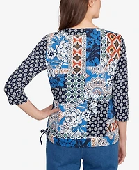 Alfred Dunner Petite Batik Patchwork Drawstring Closure Top