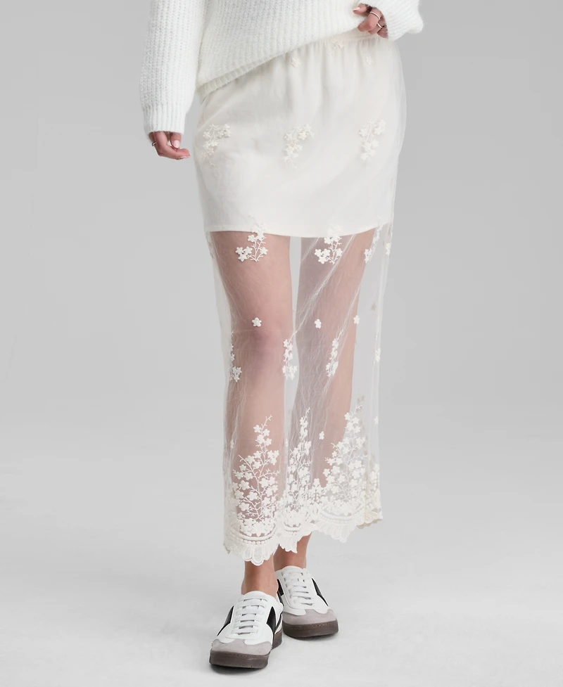 And Now This Women's Embroidered Sheer Overlay Maxi Skirt, Macy's Exclusive