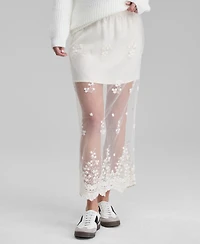 And Now This Women's Embroidered Sheer Overlay Maxi Skirt, Macy's Exclusive