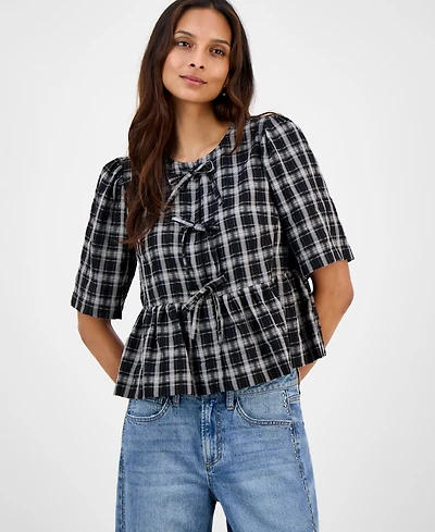 And Now This Women's Plaid Tie-Front Peplum Top, Macy's Exclusive
