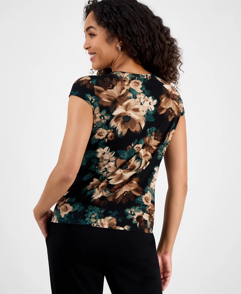 Kasper Women's Printed Cowl Neck Cap Sleeve Top