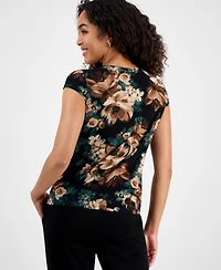 Kasper Women's Printed Cowl Neck Cap Sleeve Top