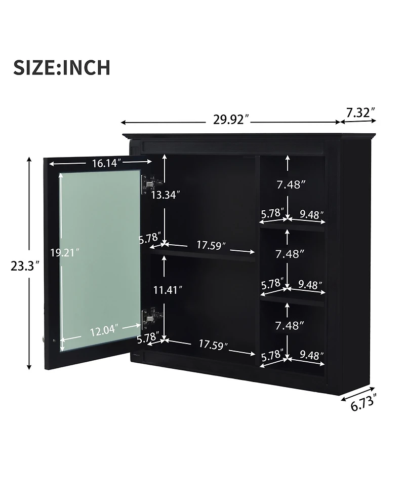 Casainc 30" x 28" Wall Mounted Medicine Cabinet with Mirror and 3 Open Shelves, Bathroom Storage (No Vanity)