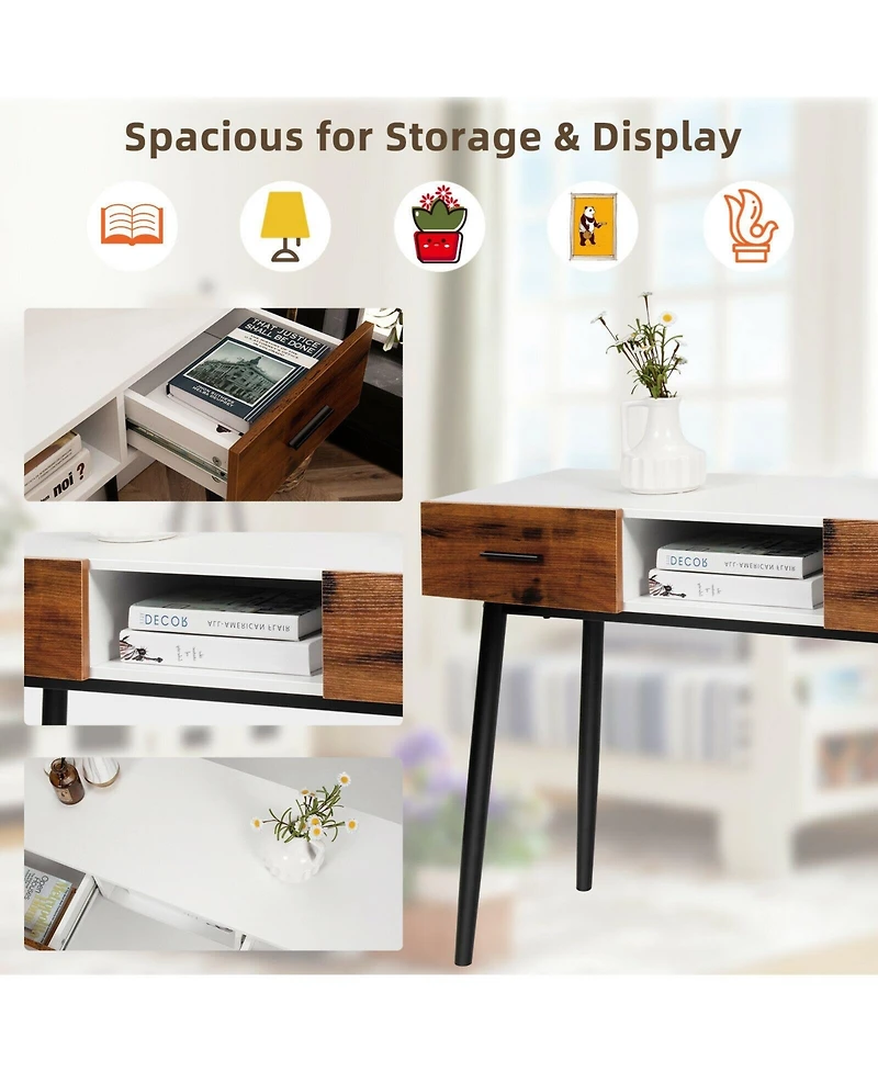 Mecale 42 Inch Industrial Console Table with 2 Drawers for Entryway Hallway